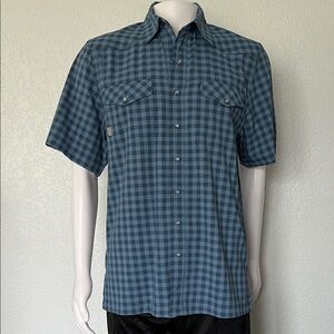 GameGuard Outdoors Blue Checkered Short Sleeve Pearl Snap Shirt Mens Medium
